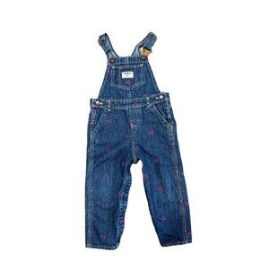 OSH KOSH Girl 24 Months Denim VESTBAK Overalls  Embroidered PINK HEARTS